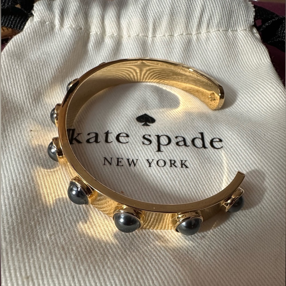 Kate Spade Tag Along Cuff Bracelet Gold and Dark Gray